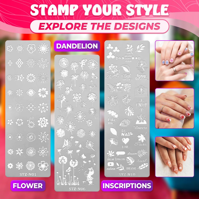 Tesorrio Nail Stamping Plate - Nail Art Plates with 12 Different Themes, Beautiful Christmas Art Design for Nails Stamps - Stylish Stamping Plates Set to Design Unique Nails for Women Girls - Image 3